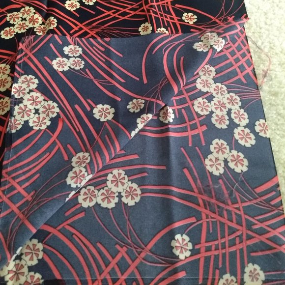 vintage 60s large piece of floral pure silk fabric cloth - Picture 3 of 5